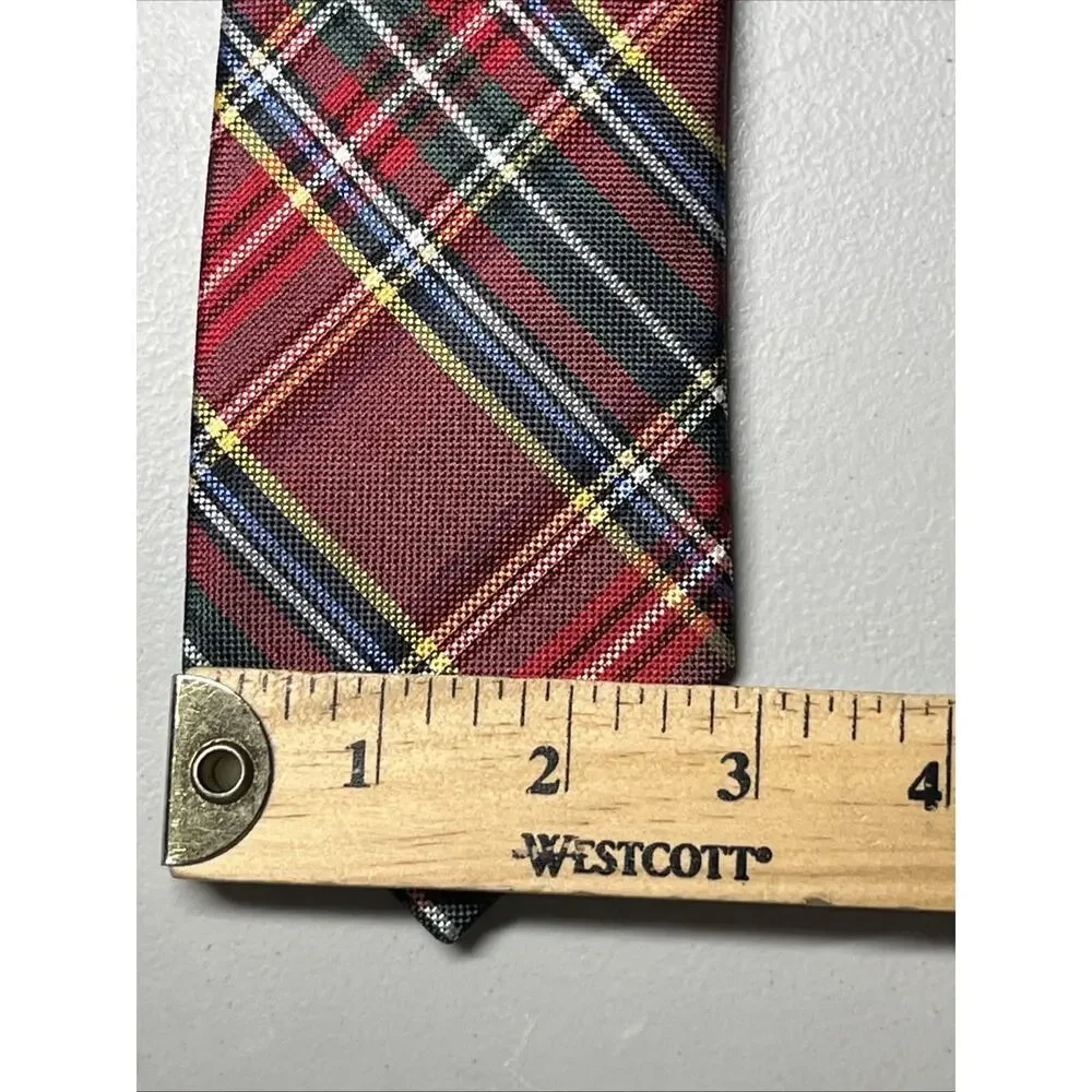 JoS A Bank Silk Tie Red Tartan Plaid Mens Necktie 2 7/8